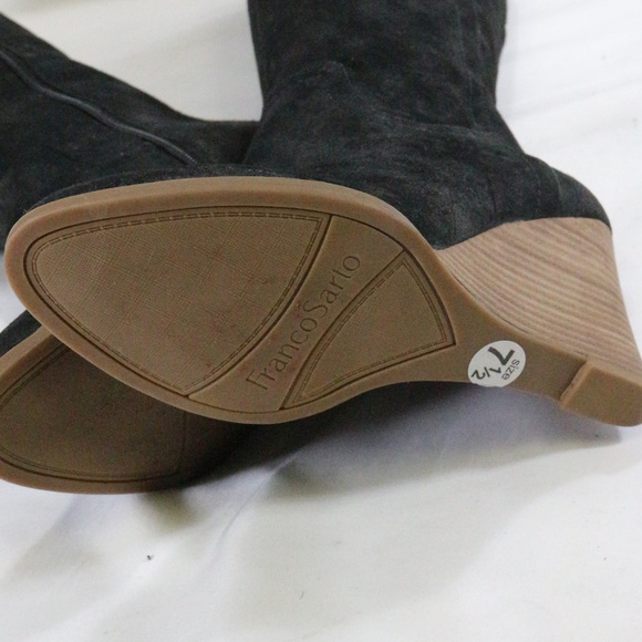 FRANCO SARTO Lara Black Suede Wedge High Boots Sz 7.5 Wmn - Picture 8 of 8